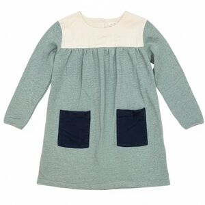 Olive Juice Kids Long Sleeve Green and Cream Tunic Top with Contrasting Pockets